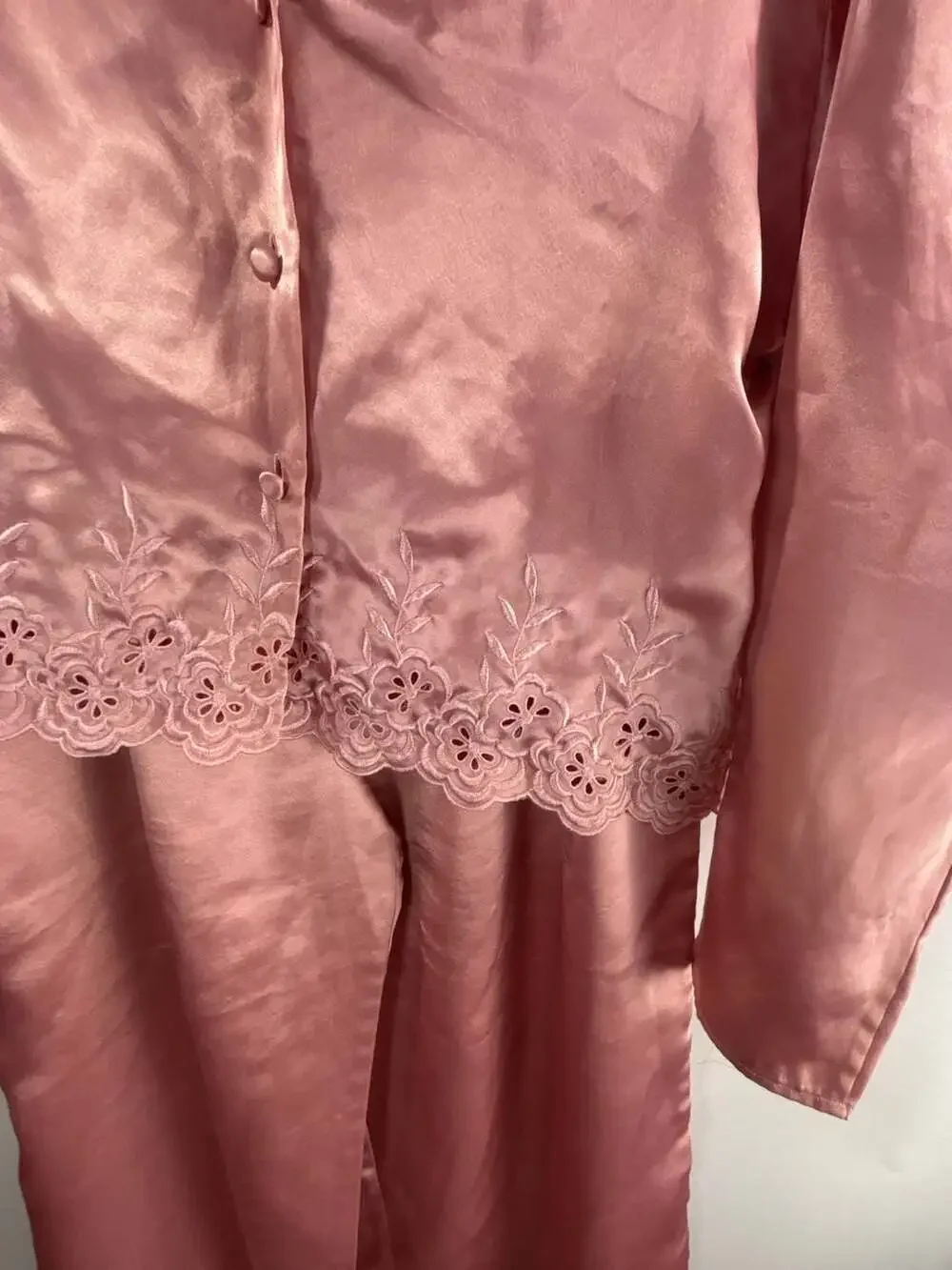 Vintage Victoria's Secret Gold Label Pajama Set with Embroidered Trim